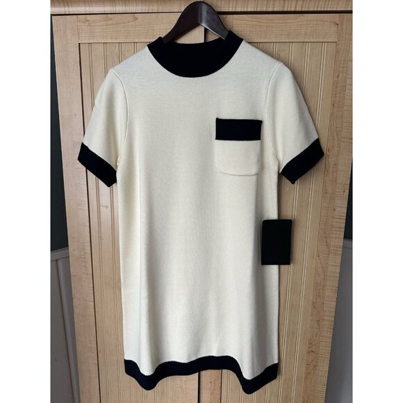 Tuckernuck Women's Merritt Knit Dress Mini Shift Off-White/Navy Pocket Sz S NWT - Picture 8 of 8